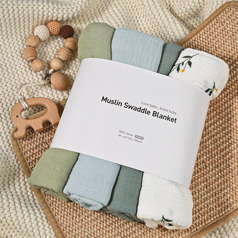 4-Pack 40 38 inches GLLQUEN BABY Muslin Swaddle Blankets for Girls Boy, Baby Blankets for Girl Boy, Newborn Receiving