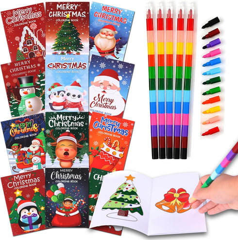 Riccioney 48Pcs Christmas Coloring Book for Kids with Crayons, Christmas Activity Books Mini