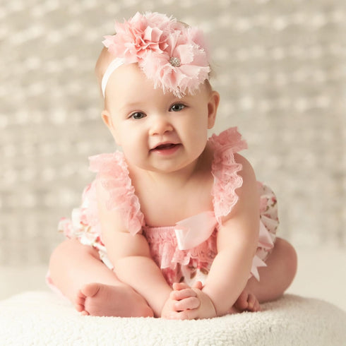 My Lello Shabby Fabric Flower Cluster Headbands for Baby Girls and Toddlers - Stretchy Elastic