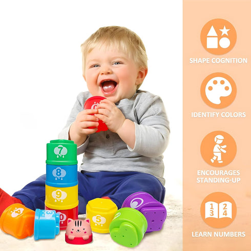 6 10 12 18 1 6-12 1 2 3 MOONTOY Stacking Cups Baby Toys Months, Montessori Toys for Year Old Toddler Learning Toy
