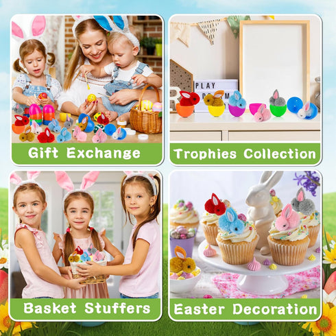 FLYSNK 36 Pack Easter Eggs Fillers with Mini Bunny Plush, Easter Basket Stuffers Easter Egg with Toys Inside for Kids