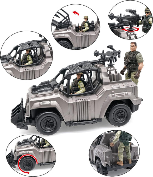 US Army Men Action Figures with Military Vehicles Playset, Toy Soldiers with Trucks, Helicopter for Kids