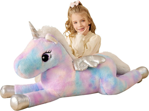 EARTHSOUND Giant Unicorn Plush Toy, Jumbo 43" Winged Unicorn, Cute Huge Fluffy Fat Plushie, Gifts for Kid