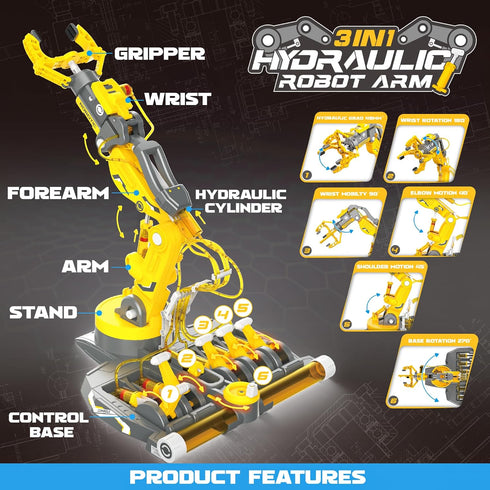 3 1 220 4-Jaw 8-12 9 10 11 SMIESSKIDDO in Hydraulic Robot Arm - Pcs STEM Building Toys with Grab, Suction & Tongs