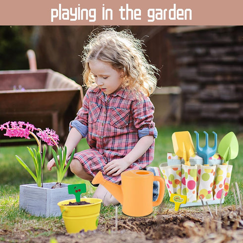 Set, 3 4 5 6 7 8 Kids Gardening Kids Gardening Tools with Watering Can, Shovel, Rake, Gloves, Waterproof Apron
