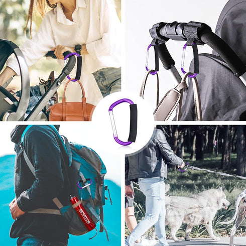 JIALEEY Strong Large Durable Buggy Carabiner Stroller Hooks, Mummy Clip for Pram, Pushchair, Grocery Holder, 2 Pack