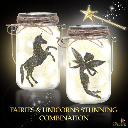 2Pepers (2 Pack), DIY Fairy and Unicorn Nightlight Craft Kit Fairy Lantern Jars Arts and Crafts for Girls, Make Your