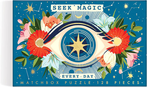 Galison Seek Magic Every Day 128 Piece Matchbox Puzzle – Cosmic Art of EurekartStudio, Giftable Foil Stamped Box