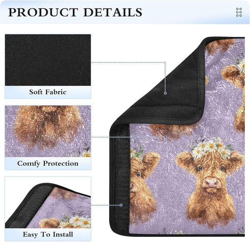 Vdsrup 2 Pack Seat Belt Covers Daisy Crowns Baby Highland Cows Car Seat Strap Covers Super Soft Car Seat Neck Cover