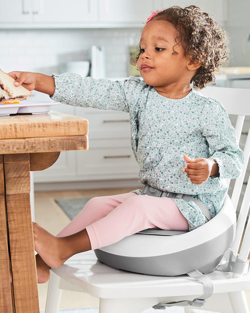 Sleek Grey/White Booster Seat for Dining Tables