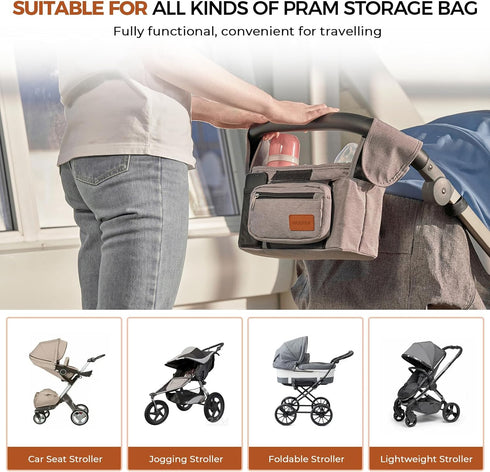WUUTER Stroller Organizer with Cup Holder Detachable Wristlet Large Capacity Baby Stroller Bag for Mom, Fits Uppababy