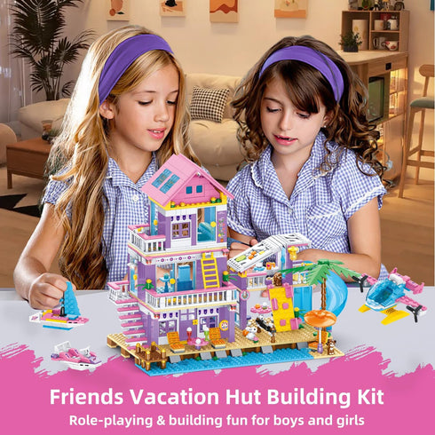 955 Set,Seaside Set,STEM Helicopter,Yacht,Sailboat,Christmas 6-12+ WINGIFT Piece Beach House Building Beach Villa