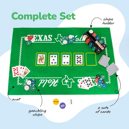Set 2 Gamie Texas Holdem Poker Game - Includes Holdem Mat, Card Decks, Chips, Chip Holder and Tin Storage Box - Fun