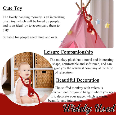 27.6" Hanging Monkey Stuffed Animals Plush Toy for Kids and Adults, Red