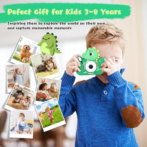 Dinosaur Toys Camera for Kids - Digital Camera for Boys Age 3-8, Cute Selfie Video Camera with 32GB SD Card