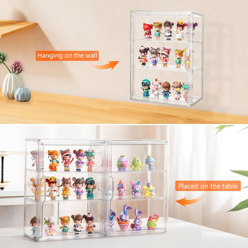 2 Pack 3 2 Attelite Acrylic Display Cases for Collectibles, Layer Clear Display Case with Magnetic Door, Wall-Mounted