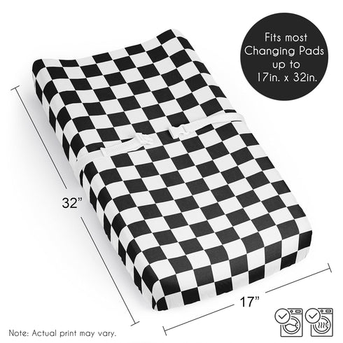 Sweet Jojo Designs Baby Changing Pad Cover Sheet (Black and White Gingham Checkered Plaid) for Boys or Girls