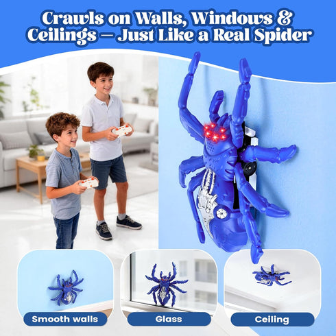 Nurcazo 3+, Wall Climbing Spider Remote Control Toy, RC Creepy Crawly Spider with LED Red Eyes, Climbs Walls