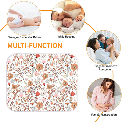 3Layers 24''x30'' Diaper Changing Pads for Baby, Flower Change Mat, Waterproof Change Pad Foldable Absorbent Mats