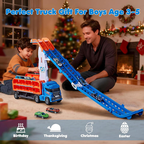 3 4 5 6 6 4-in-1 2 Race Track Truck Toys for Years Old Kids - Carrier Truck Transport Car with Die-Cast Cars Toys