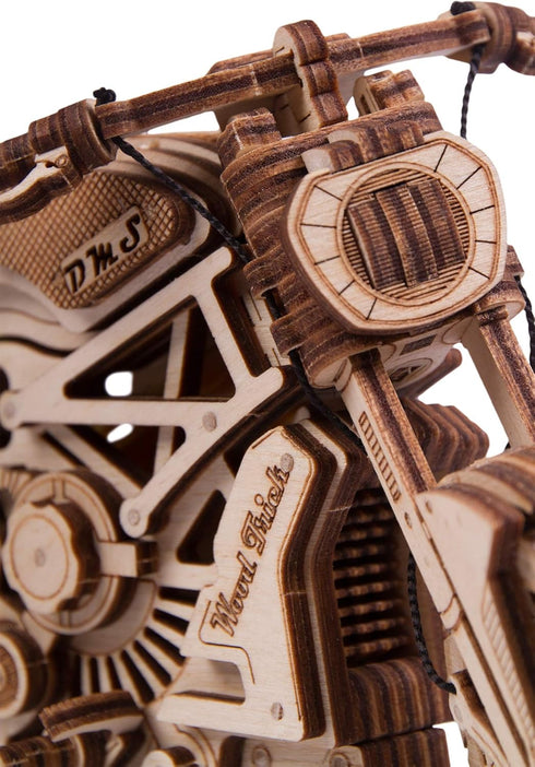 Wood Trick Motorcycle with Rubber Band Motor - Mechanical Model Kits for Adults and Kids, 10x4-3D Wooden Puzzles
