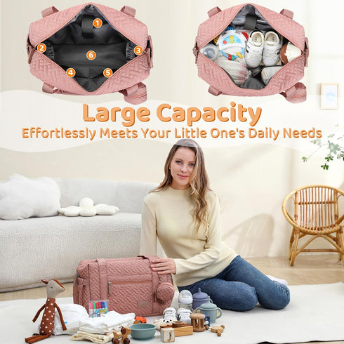 JOLLITO Large Capacity Diaper Bag Tote - Ideal for Travel with Changing Pad & Hospital Ready