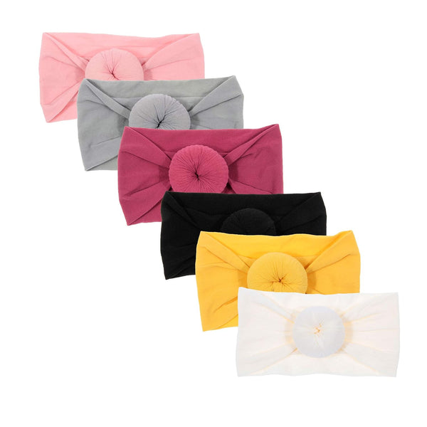 6 Pack Cute Toddler Baby Girls Soft Nylon Headwraps, Infant Knot Bow Headband Turban (Set 2)