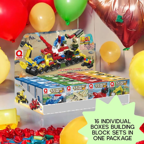 QStar 16 Mini Car Building Blocks Compatible with Lego Party Favors for Kids, Prizes for Kids Classroom, Goodie Bag