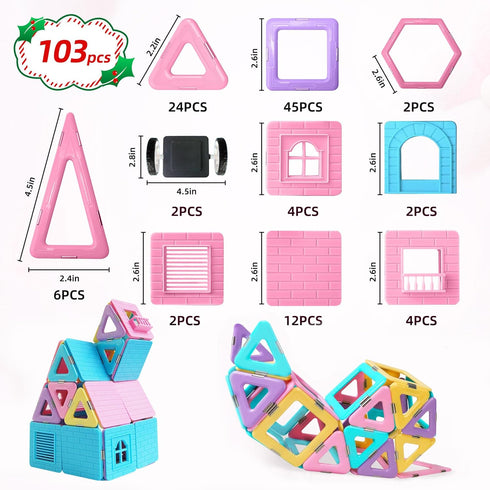 Set, 3 4 5 6 7 8+ 103pcs 3-5 MAGBLOCK Magnetic Building Blocks Upgraded Magnetic Tiles Toys for Year Old Girls, Magnet