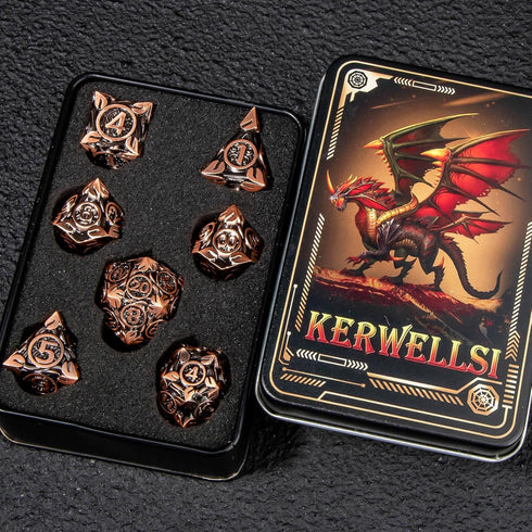Set 7Pcs D20 D12 D10 D8 D6 D4 KERWELLSI Metal DND Dice D&D, Nature Vines Leaf Role Playing Dice with Gift Box, Copper