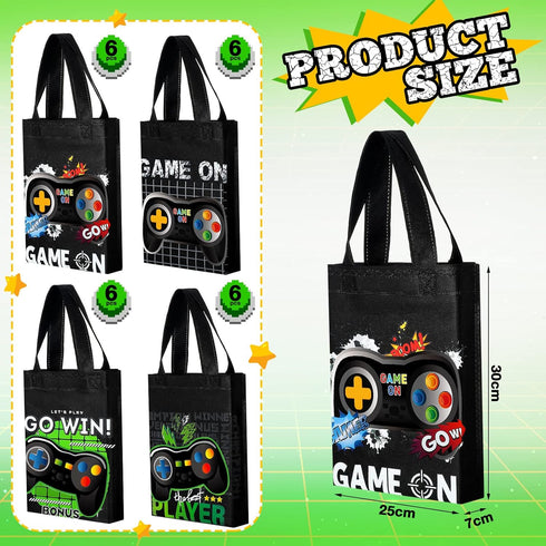 Ferraycle 24 Pack Video Game Themed Gift Bags, Non Woven Reusable Goody Treat Bags for Kids