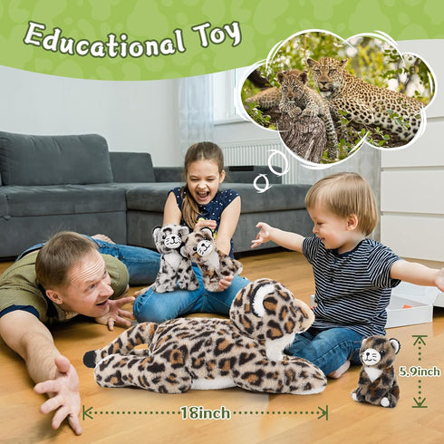 Kid,18'' Mommy MorisMos Cheetah Stuffed Animal with Babies for Girl Large Cheetah with Cub Plushies,Mama and Baby