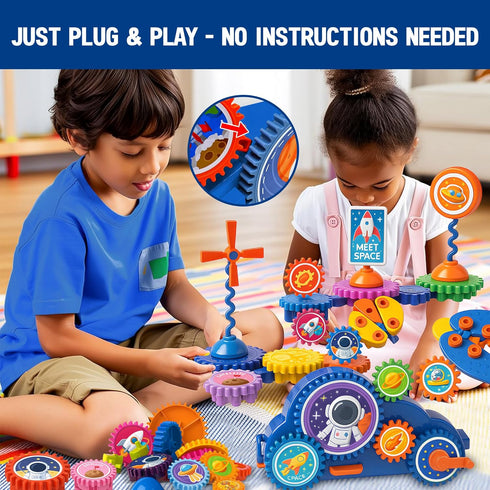Set, 3-8 Motorized Spinning Gear Building Toys for Kids, Space Rocket STEM Construction Educational Interlocking