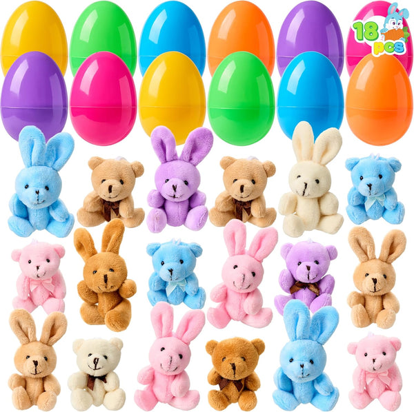 JOYIN 18 Pcs Prefilled Easter Eggs with Plush Animals, Eggs with Plush