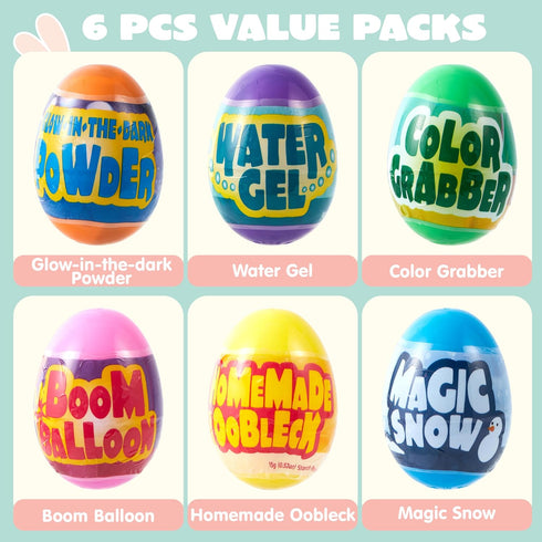 6pcs JOYIN Prefilled Easter Eggs with Toys, Plastic Eggs with Science Experiment, Basket Stuffers for Boys & Girls