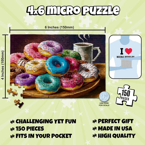 MicroPuzzles “Coffee & Donuts” 2-Pack Mini Puzzles for Adults, 150 Piece, Compact 4” x 6”