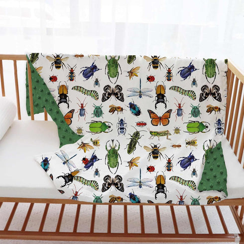 Buerhanerry 30"x40" Bugs Baby Blankets for Unisex Boys Girls, Soft Nursery Minky Blankets with Double Layer Dotted