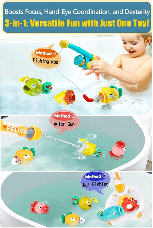 GauJat 1-3, 8Pcs Set 3 4 5 6 2-4 Magnetic Fishing Bath Toys for Toddlers Bathtub Water Toys with Fishing Pole, Pool