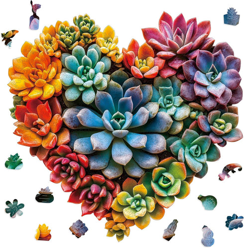 Ruikiyart Wooden Puzzles for Adults, 500 Pieces Succulent Heart Wood Jigsaw Puzzle,