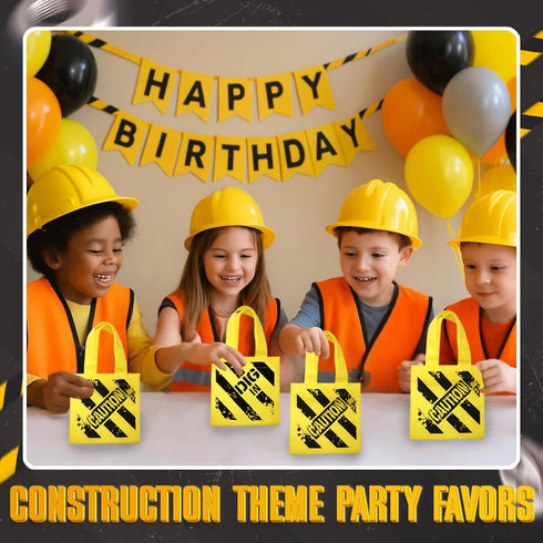 (24 Pack) (12) (12) Bedwina Construction Themed Party Supplies - Construction Party Favors Hat & Mini Tote Bag Supplies