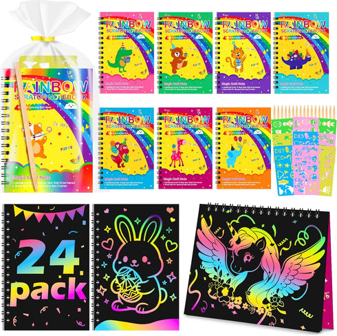 Ximoeo 24Pack Rainbow Scratch Notebook Party Favor For Kids 4-8 8-12 Scratch Art