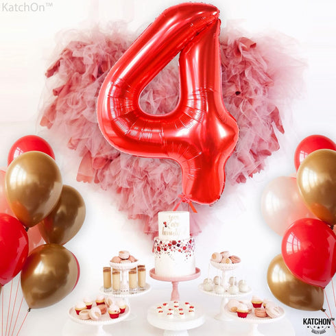 KatchOn Giant Red Number 4 Balloons, 40 Inch, 4th Birthday Balloons for Boys and Girls, Anniversary Decorations