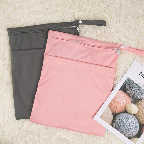 ALVABABY 2pcs Cloth Diaper Wet Dry Bags, Waterproof Reusable with Two Zippered Pockets for Travel, Beach, Pool, Daycare