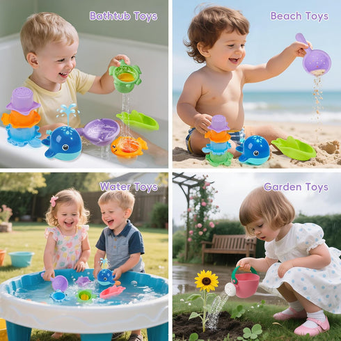 11PCS 12+ Mold Free Bath Toys, | Safe Easy Clean & Fun Floating Boats & Spoon & Watering Can and Whale Bath Toy