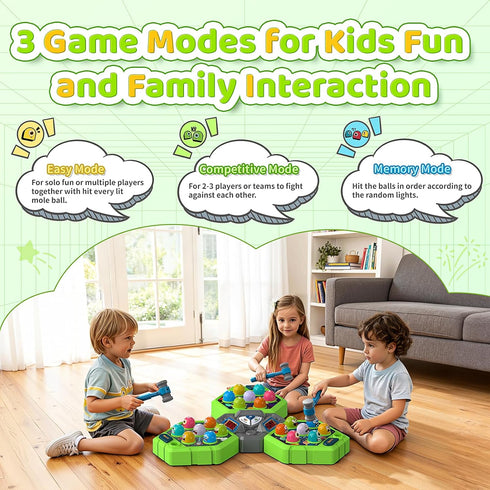 3-12 3 3 Hammers, 3 4 5 6 7+ Whack Game Mole for Toddlers, Toys for Year Old Boys Girls, Interactive Educational