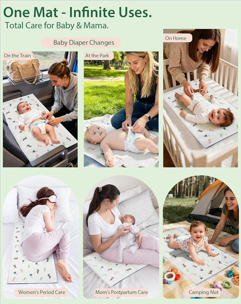 Baby Portable Diaper Changing Pad - Waterproof & Wipeable Changing Mat with PU Leather - Soft Comfortable - Foldable
