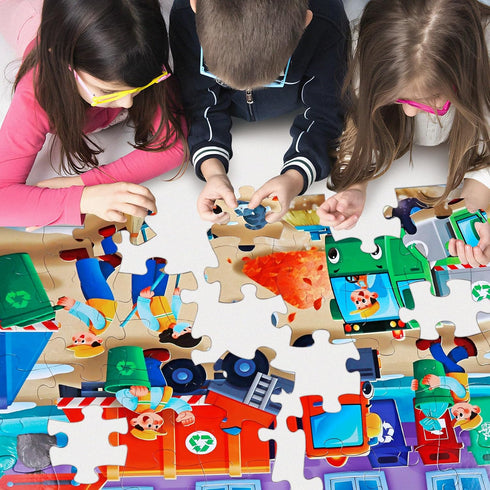 Puzzles,48 3-5,Children 4-8 Jumbo Floor Puzzle for Kids,Recycling Garbage Truck Jigsaw Large Piece Trash Truck Vehicle