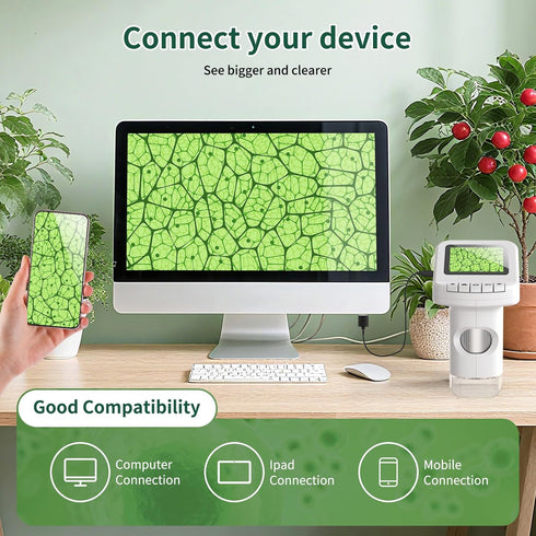 WSDMIC 1200X 2.0" 6-12 Handheld Portable Microscope for Kids Digital Scope Screen Rechargeable STEM Toy Slide Kit