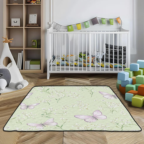 EtherSpher 50'' 50''para Green Spring Butterfly Large Sturdy Baby Girl Play mat for Indoor Outdoor Lightweight Foldable
