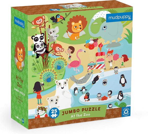 At The Zoo: Mudpuppy Jumbo 25 Piece Jigsaw Floor Puzzle Featuring Lions and Elephants